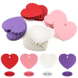 KUUQA 200 PCS Colorful Valentine Gift Tags Kraft Paper Gift Tags Heart Shape Tags with Strings for Valentines Day Decorations, Wedding Party Favors (4 Colors)