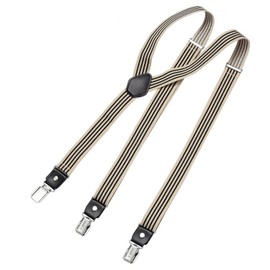 DonDon Men's Braces Striped Black Beige Narrow 2.5 cm – Extra Strong Clips for Suit – Braces Men's Extra Strong – Ideal for Men or Women Rockabilly Suspenders