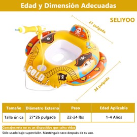 Flotador de Piscina para niño, Círculo de nadador con Asiento Flotante, Flotador para niños Pequeños, Anillo de asiento de natación, Bomba Manual Incluida, Playa, Parque Acuático, Piscina (Amarillo)
