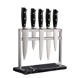 HomeSimplex Magnetic Knife Block Stand - Marble Base Magnetic Knife Holder for Counter Top - Double Sided Knife Block without Knives - Stainless Steel Magnetic Kitchen knife holder - Black