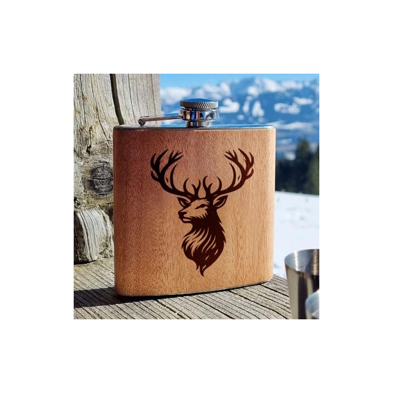 Wooden Hip Flask with Deer Engraving Accessories Hunting Hip Flask
