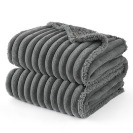 Bedsure Waterproof Dog Blankets for Large Dogs - Soft Pet Cat Blanket Corduroy Fleece for Couch Bed Protector Washable, Cozy Calming Reversible Furniture Protection for Puppy,50"x60", Warm Grey