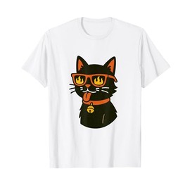 Cool Black Cat Flame Sunglasses Funny Kitty Design T-Shirt