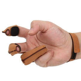 Uxsiya Bow Shooting Hunting Protect Gloves, Three Fingers Archery Fingers Glove Archery Glove for Shooting for Hunting(A section finger brown)