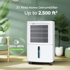 2,500 Sq.Ft Dehumidifier for Basement with Drain Hose, MAX 34 Pint Dehumidifiers for Home with 3 Modes, Smart Humidity Control & Display, 24HR Timer, Auto Defrost for Large Room, Bathroom,Bedroom