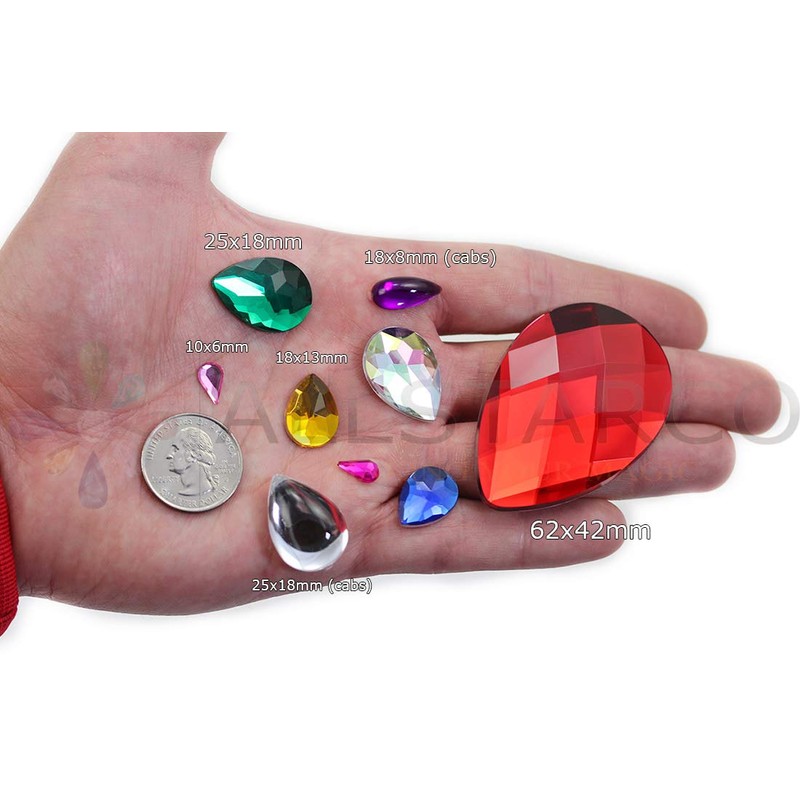 Allstarco 10x6mm Flat Back Teardrop Acrylic Rhinestones Plastic Gems for
