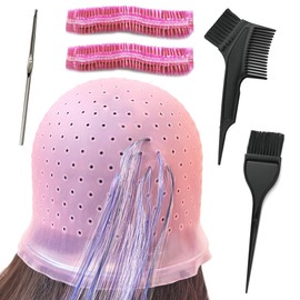 Pre Punched Holes Silicone Highlighting cap Hair Color kit Professional Reusable Highlighting Cap with Hook Brushes Set Salon Hairdressing Dyeing Staining Tools for Women Men