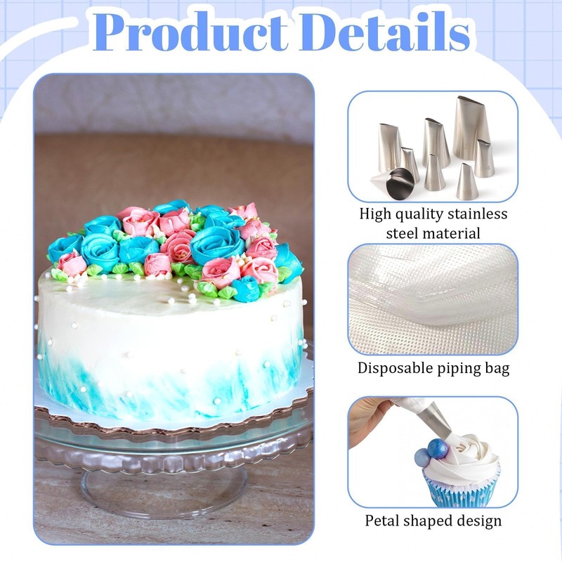 LLMSIX 113Pcs Rose Piping Tips with Pastry Bags & Icing