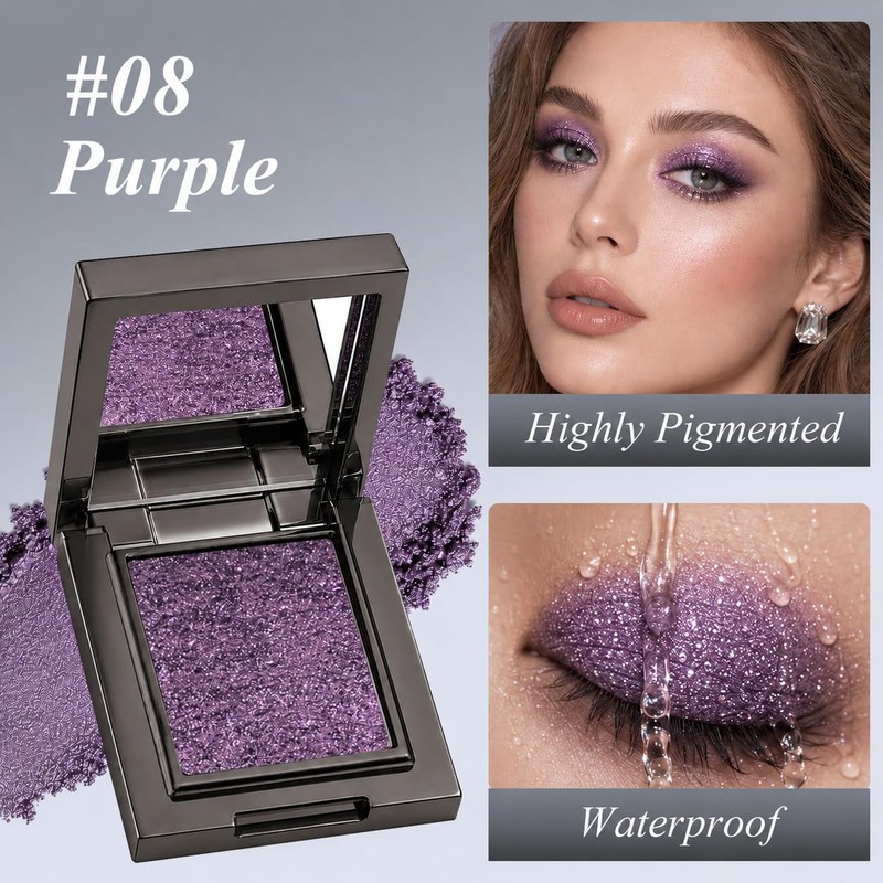 Chameleon Purple Glitter Eyeshadow, Holographic Shimmer Eye Shadow, Highly Pigmented