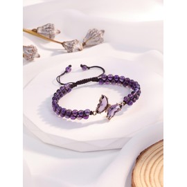 JSDDE Amethyst Butterfly Crystal Bracelet Women Natural Gemstone Crystals Bracelets Jewellery Gifts for Birthday Valentines Christmas