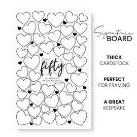 Karto 50th Birthday Signature Board for Party - Party Supplies, Guest Book, Signing Board, Or Card Alternative - Poster Size 11x17 (Unframed) - Heart Black