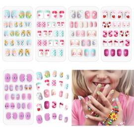 Scettar 120 Pcs Kids False Nails, Children Nails Kids Stick On Nails Full Cover Children False Nails Children Press on Fake Nail for Girls Nails Art Decoration
