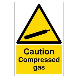 V Safety Caution Compressed Gas Warning Sign - 200mm x 300mm - 1mm Rigid Plastic