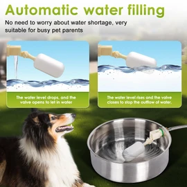 Automatic Dog Water Bowl Dispenser Large Breed Outdoor Pet Water Fountain Pet Waterer with Float Valve 6.5L Heavy-Duty Stainless Steel Auto Waterer for Large Dogs Cats Puppy Chicken Goat