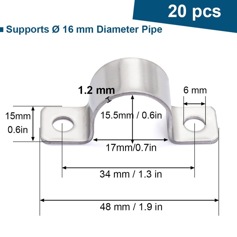 FamlTol 5/8 Inch Stainless Steel Conduit Clamps 2 Hole Pipe