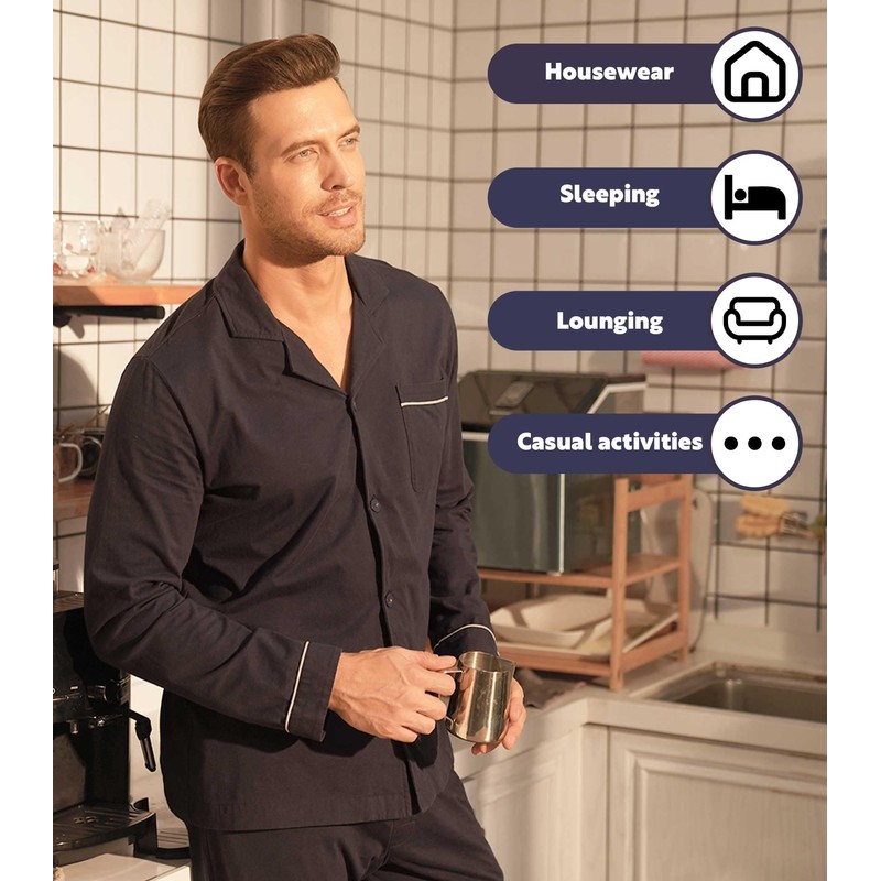 DAVID ARCHY Mens Pajamas Set Soft Cotton Notched Collar Pajamas