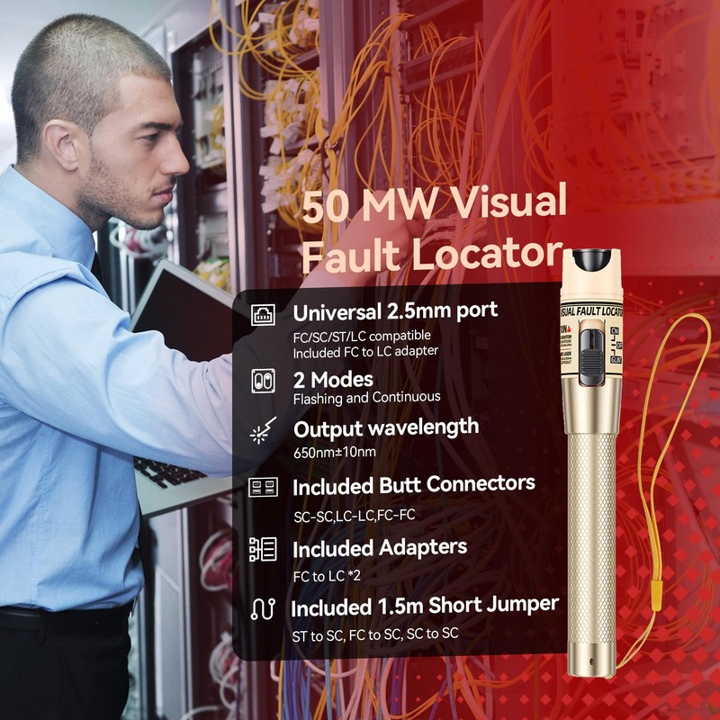 VFLVisual Fault Locator Kit 50mw,Fiber Optic Cable Tester Tool Kit,Fiber