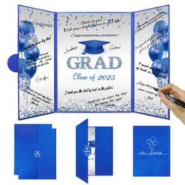 DARUNAXY Blue Silver Graduation Party Decorations, 2PCS Class of 2025 Congratulations Graduates Alternative Signature Guest Book for Men Happy Graduation Gifts Congrats Grad Party Signing Card Board