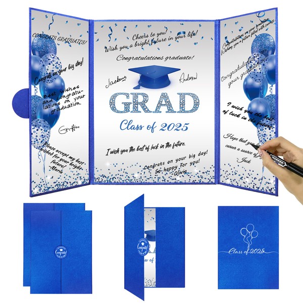 DARUNAXY Blue Silver Graduation Party Decorations, 2PCS Class of 2025