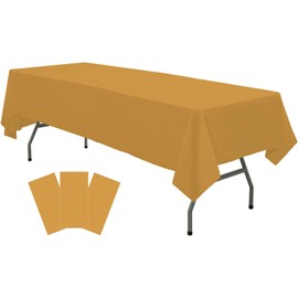 Plastic Gold Tablecloths 3 Pack Disposable Table Covers 54 x 108 Inch Golden Table Cloths for Fall Parties Harvest Graduations Anniversary Thanksgivings Weddings, Fits 6 to 8 Foot Rectangle Tables