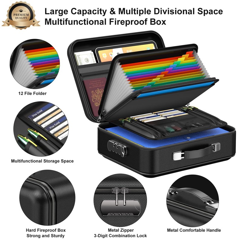 COLCASE Fireproof Document Box, Hard Case Fireproof Box with Lock