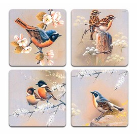 Artistic Bird Square Coaster Set of Drink- Made of Polyester Fabric and Recycled Rubber Coaster Set - Set of 4