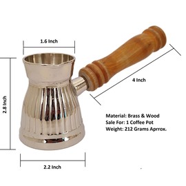 Sharvgun Handmade Silver Antique Brass Turkish Greek Arabic Coffee Pot Stovetop Coffee Maker Cezve Ibrik Briki with Wooden Handle 90 ML (3.04 oz)