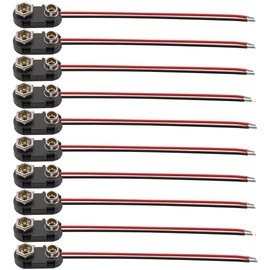 LampVPath (Pack of 10 22AWG Wires I-Type 9V Battery Connector, 9 Volt Battery Clip, 9V Battery Clip Connector with 22awg Wire and Hard Buckle Plastic Housing