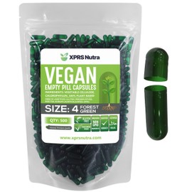 XPRS Nutra Size 4 Empty Capsules - 500 Count Small Empty Vegan Capsules - DIY Vegetable Capsule Filling - Fillable Do-It-Yourself Veggie Pill Caps for Supplements (Forest Green)