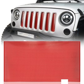 Hooke Road Wrangler Red Accessories Front Grille Mesh Insert Bug Screen Deflector Compatible with Jeep JK Wrangler 2007-2018