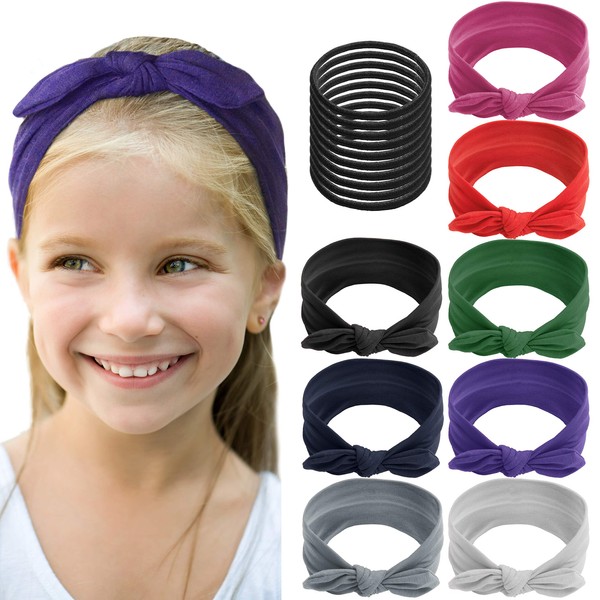 Shame On Jane 8 pack of Colorful Headbands for Girls, Girls Headbands - Removable Bow - Cute Hair Accessories for Girls with 10 Extra Hair Elastics (Bow)