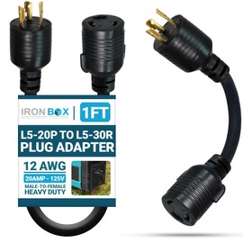 IronBox Electric NEMA L5-20P to L5-30R Plug Adapter Power Cord - 20A,125V, 12 AWG - UL Listed Power Extension Cable - Heavy Duty Plug and Connector for Generator, RV, Data Centers & More (1ft, Molded)