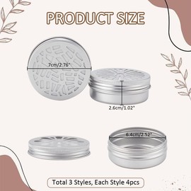 PH PandaHall 12 Stück Aluminium Dosen 3 Stil Runde Metallbehälter leere Dosen mit hohlen Deckeln Nachfüllbare Behälter für Aromatherapie Lufterfrischer Reise Lagerung 7x2.6cm