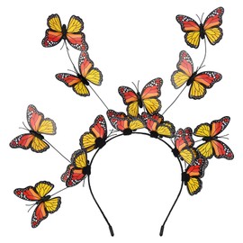 DEEKA Butterfly Headbands Fascinators Hat Costume Crown Colorful Handmade Headpiece for Women and Girls -S Orange/Yellow