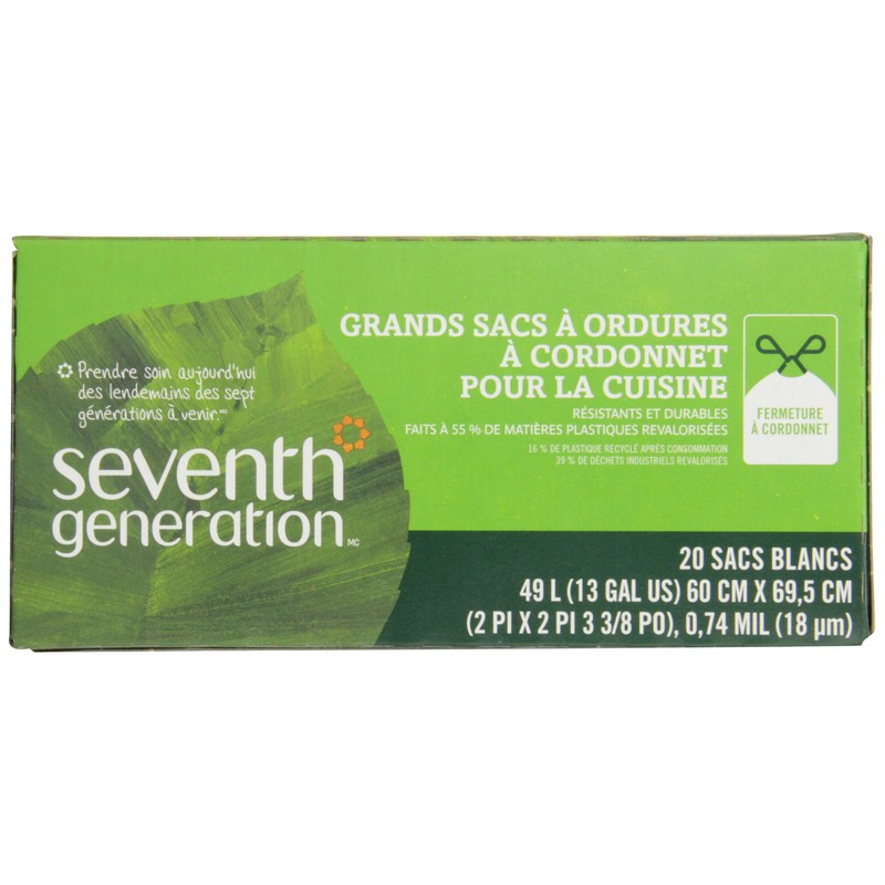 Seventh Generation, Drawstring Kitchen Trash Bags 13 gal, 20 count