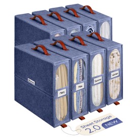 BAMBALIK 8x Bed Sheet Organizer Storage Boxes with Big See-Through Windows | Bedsheet Organizers Redesigned. Robust Bed Sheet Storage |15x13x5 Inches Sheet Organizers and Storage Containers (Denim)