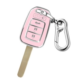 QBUC for Honda Key Fob Cover with Key Chain, for Honda Accord Civic CR-V HR-V 4-Button Soft TPU Keycase Shell Remote Key Vehicle Accessories (S-Pink)