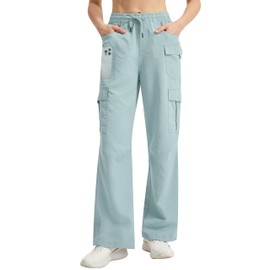 Women's Cargo Hiking Pants Quick Dry Lounge Straight Leg Dress Trousers Casual Pant for Work Travel Golf with 8 Pockets(Blue L)