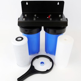 Neo-Pure Whole House Water Filter System, 4.5" x 10" Twin Filtration Universal Housing, Filtration System for Well and City Water, 1” RPT Port, Pressure Relief