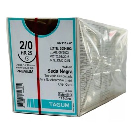 TAGUM MEDICAL Sutura Seda Negra 2-0 Aguja 1/2 Circulo 25mm Tagum