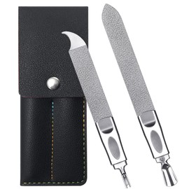 VOGARB Nail File for Men Fingernail and Thick Toenails, Multifunctional Mens Nail File Double-Ended and Double-Sided Stainless Steel Professional Nail File with Case for Women, 2pcs Set