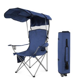 Simple Deluxe Canopy Camping Chair for Adults, Lightweight Portable Folding Outdoor Chair with Cup Holder & Armrests, Oversized Comfort for Beach, Picnic, Sports and Lawn, Navy Blue