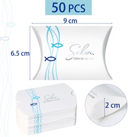 BETESSIN Guest Gift Communion – Schön dass du da bist – Pack of 50 Small Cushion Boxes with Christian Motifs – Gift Boxes Confirmation – Party Favours Packaging for Christening, Confirmation