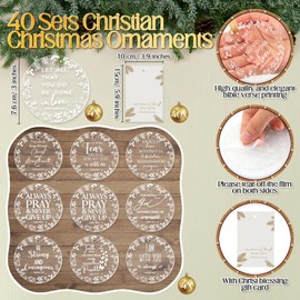 Barydat 40 Sets Christmas Religious Gifts Acrylic Christmas Tree Ornaments Christian Party Favors God Mini Bibles Verse in Bulk Gifts Cute Christian Accessories Presents for Women Family Sisters