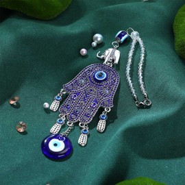 Evil Eye Car Hanging Ornament Evil Blue Eye Charms for Rear View Mirror Evil Eye Beaded Decor Evil Eye Car Accessories Evil Eye Window Pendent for Window Car Door Frame Balcony (Hamsa Hand)