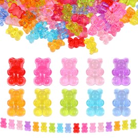 Ptwola Pack of 200 Acrylic Bears Candy Colourful Rubber Bear Charm Cute Bear Loose Beads for Crafts DIY Bracelets Necklaces Brooches Earrings Clay Crafts Decorative Jewellery Set Making Accessories