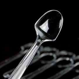 AKOAK 100 Count Disposable Mini Clear Plastic Spoons for Dessert, Appetizer, Ice Cream and Soup