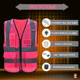 AYKRM breathable high viz Class 2 hi vis Zipper Front High Visibility vest Hi Vis Executive Vest Waistcoat breathable hi viz vest XL