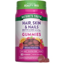 Gomitas para el cabello, piel y uas, 80 unidades, 2500 mcg de biotina, vegano, sin OMG, suplemento sin gluten, vitamina para mujeres y hombres, por...