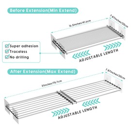 jkxoo 2Pack Expandable Closet Tension Shelves Organizers, Adjustable Wall Mounted Tension Shelf for Cabinet Rack Storage Wardrobe Divider Shelving for Closets Pantry Cupboard Kitchen